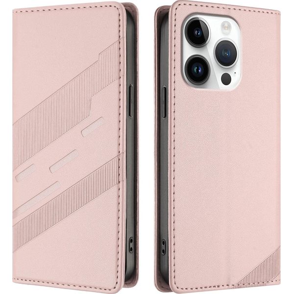 Custodia Per Iphone 16 Pro, Custodia A Portafoglio In Finto Cuoio Con Slot Per Schede E Funzione Stand Rosa-image