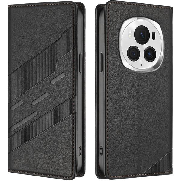 Custodia Per Honor Magic 6 Pro, Custodia A Portafoglio In Finto Cuoio Con Slot Per Carte E Funzione Stand Schwarz-image