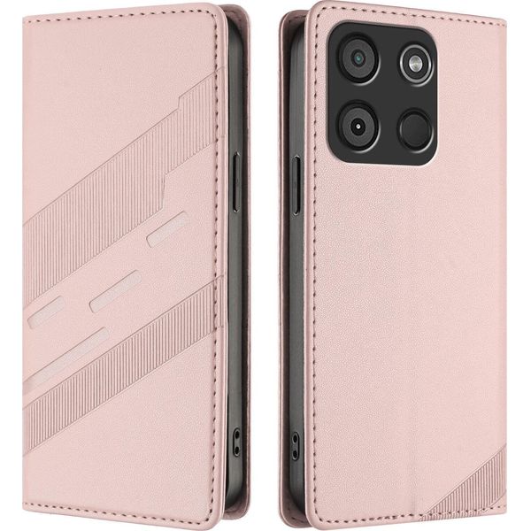 Custodia Per Itel A60/Itel A60S, Custodia A Portafoglio In Finto Cuoio Con Slot Per Carte E Funzione Stand Rosa-image