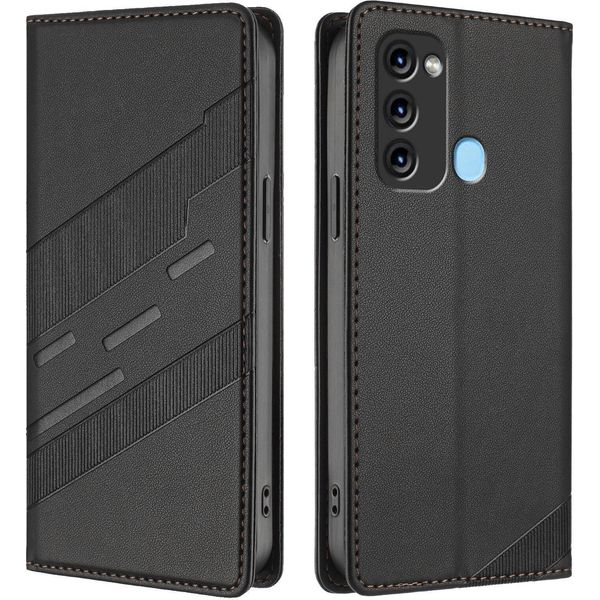Custodia Per Itel P38/Itel S17/Itel Vision 3, Custodia A Portafoglio In Finto Cuoio Con Slot Per Carte E Funzione Stand Schwarz-image