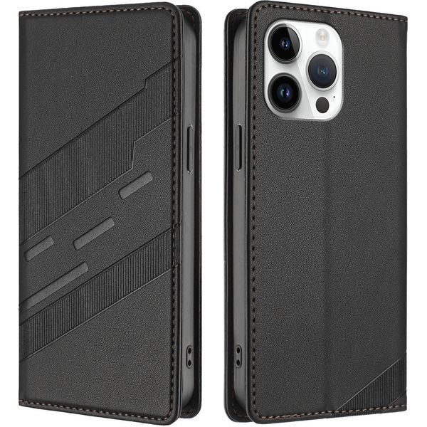Custodia Per Iphone 14 Pro Max, Custodia A Portafoglio In Finto Cuoio Con Slot Per Schede E Funzione Stand Schwarz-image