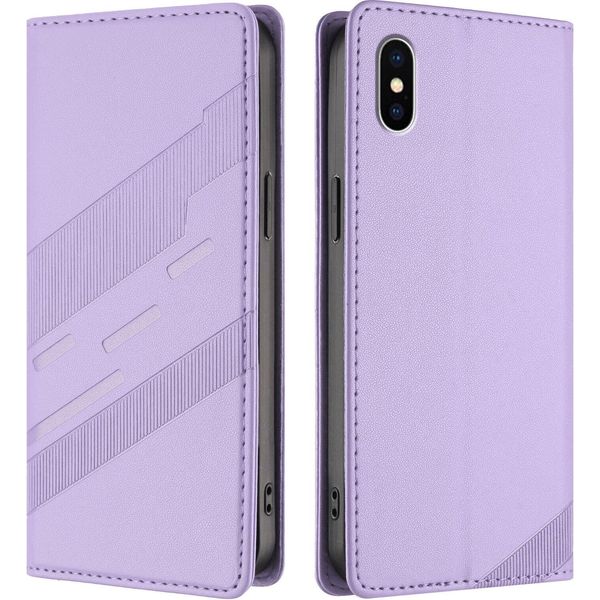 Custodia Per Iphone X/Iphone Xs, Custodia A Portafoglio In Finto Cuoio Con Slot Per Carte E Funzione Stand Violett-image