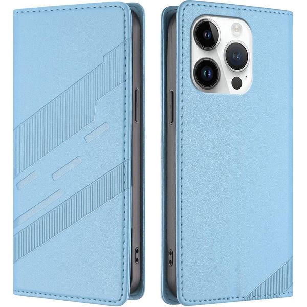 Custodia Per Iphone 14 Pro, Custodia A Portafoglio In Finto Cuoio Con Slot Per Carte E Funzione Stand Hellblau-image