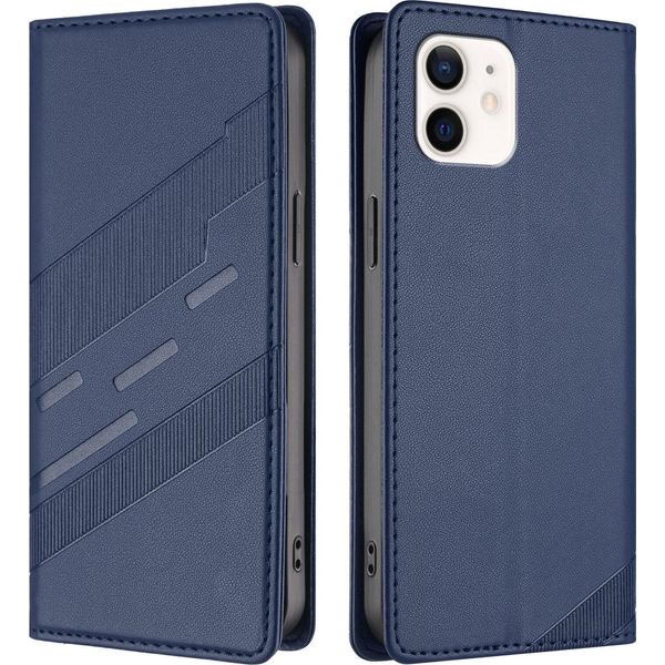 Custodia Per Iphone 12 / Iphone 12 Pro, Custodia A Portafoglio In Finto Cuoio Con Slot Per Carte E Funzione Stand Blau-image