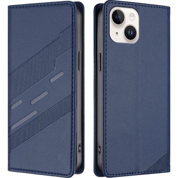 Custodia Per Iphone 13 / Iphone 14, Custodia A Portafoglio In Finto Cuoio Con Slot Per Carte E Funzione Stand Blau-image