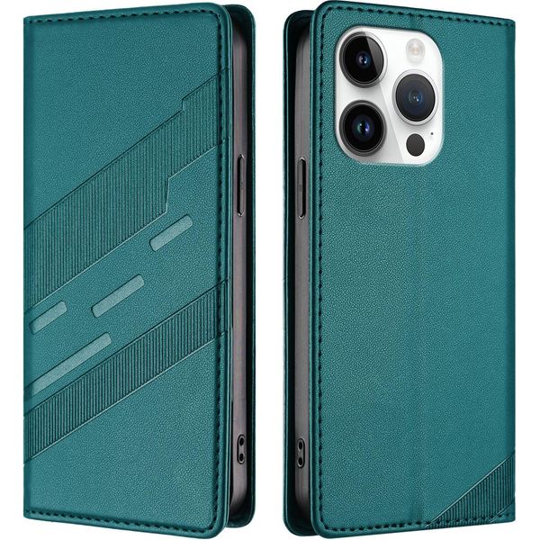 Custodia Per Iphone 15 Pro, Custodia A Portafoglio In Finto Cuoio Con Slot Per Carte E Funzione Stand GrüN-image