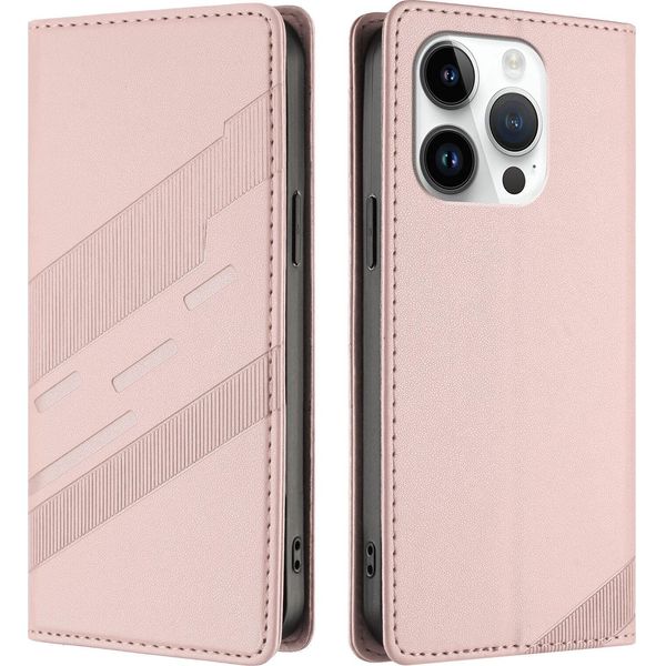 Custodia Per Iphone 14 Pro, Custodia A Portafoglio In Finto Cuoio Con Slot Per Schede E Funzione Stand Rosa-image