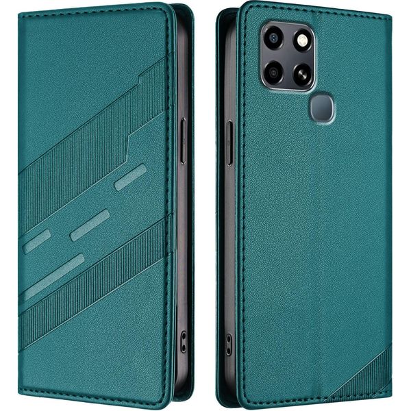 Custodia Per Infinix Smart 6/Smart 6 Plus/Smart 6 Hd, Custodia A Portafoglio In Finto Cuoio Con Slot Per Carte E Funzione Stand GrüN-image
