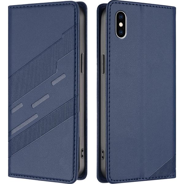 Custodia Per Iphone Xs Max, Custodia A Portafoglio In Finto Cuoio Con Slot Per Carte E Funzione Stand Blau-image
