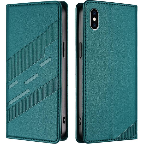 Custodia Per Iphone Xs Max, Custodia A Portafoglio In Finto Cuoio Con Slot Per Carte E Funzione Stand GrüN-image