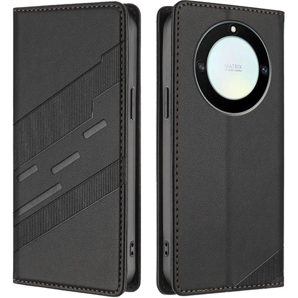Custodia Per Honor X9A/Honor Magic 5 Lite, Custodia A Portafoglio In Finto Cuoio Con Slot Per Carte E Funzione Stand Schwarz-image