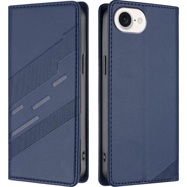 Custodia Per Iphone 16E, Custodia A Portafoglio In Finto Cuoio Con Slot Per Carte E Funzione Stand Blau-image