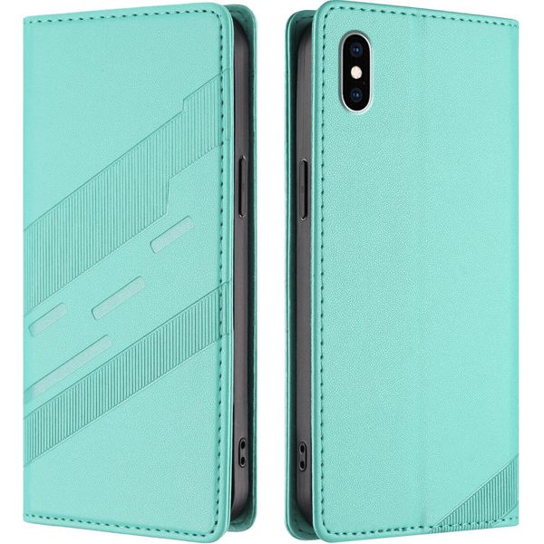 Custodia Per Iphone Xs Max, Custodia A Portafoglio In Finto Cuoio Con Slot Per Schede E Funzione Stand TüRkis-image
