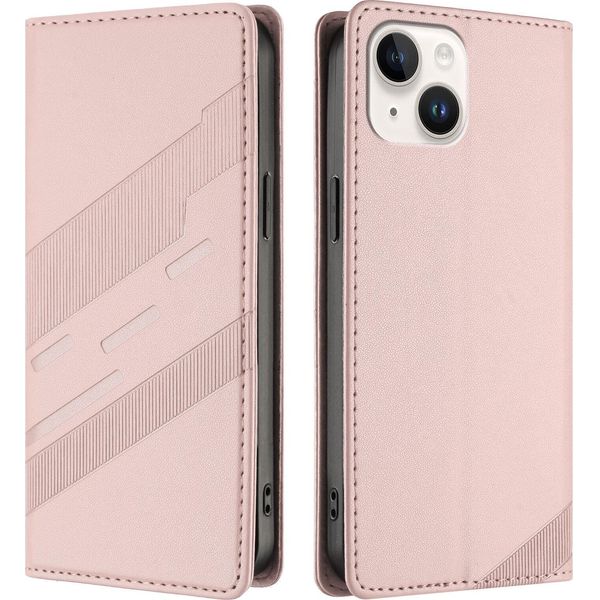 Custodia Per Iphone 13 Mini, Custodia A Portafoglio In Finto Cuoio Con Slot Per Schede E Funzione Stand Rosa-image