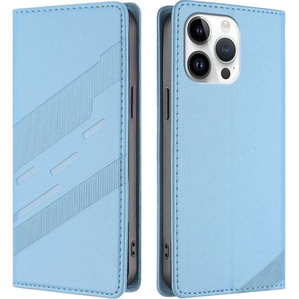 Custodia Per Iphone 15 Pro Max, Custodia A Portafoglio In Finto Cuoio Con Slot Per Carte E Funzione Stand Hellblau-image