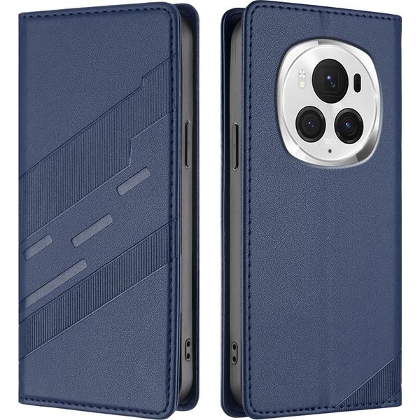 Custodia Per Honor Magic 6 Pro, Custodia A Portafoglio In Finto Cuoio Con Slot Per Carte E Funzione Stand Blau-image