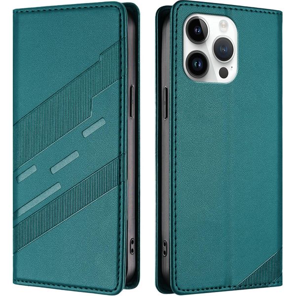 Custodia Per Iphone 15 Pro Max, Custodia A Portafoglio In Finto Cuoio Con Slot Per Carte E Funzione Stand GrüN-image