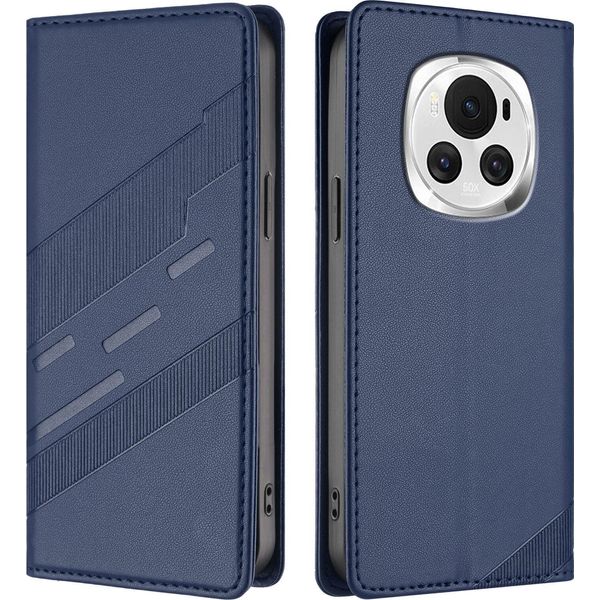 Custodia Per Honor Magic 6, Custodia A Portafoglio In Finto Cuoio Con Slot Per Carte E Funzione Stand Blau-image