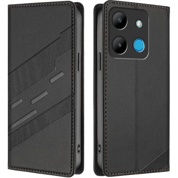 Custodia Per Infinix Smart 7, Custodia A Portafoglio In Finto Cuoio Con Slot Per Carte E Funzione Stand Schwarz-image