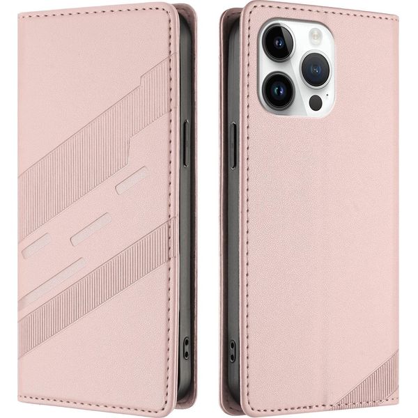 Custodia Per Iphone 14 Pro Max, Custodia Portafoglio In Finto Cuoio Con Slot Per Schede E Funzione Stand Rosa-image