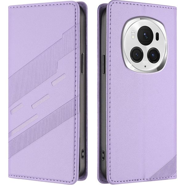 Custodia Per Honor Magic 6 Pro, Custodia A Portafoglio In Finto Cuoio Con Slot Per Carte E Funzione Stand Violett-image