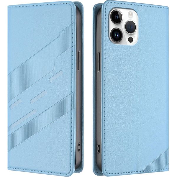 Custodia Per Iphone 12 Pro Max, Custodia A Portafoglio In Finto Cuoio Con Slot Per Carte E Funzione Stand Hellblau-image
