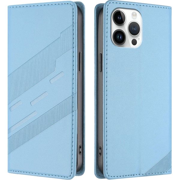Custodia Per Iphone 13 Pro Max, Custodia A Portafoglio In Finto Cuoio Con Slot Per Carte E Funzione Stand Hellblau-image