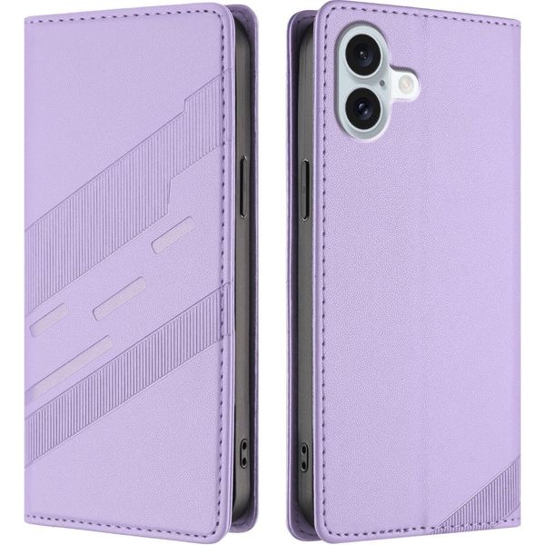 Custodia Per Iphone 16 Plus, Custodia Portafoglio In Finto Cuoio Con Slot Per Carte E Funzione Stand Violett-image
