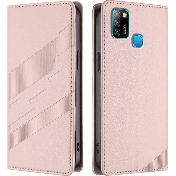 Custodia Per Infinix Smart 5/Hot 10 Lite, Custodia A Portafoglio In Finto Cuoio Con Slot Per Carte E Funzione Stand Rosa-image