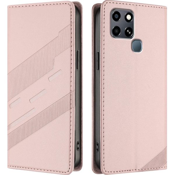 Custodia Per Infinix Smart 6/Smart 6 Plus/Smart 6 Hd, Custodia A Portafoglio In Finto Cuoio Con Slot Per Carte E Funzione Stand Rosa-image