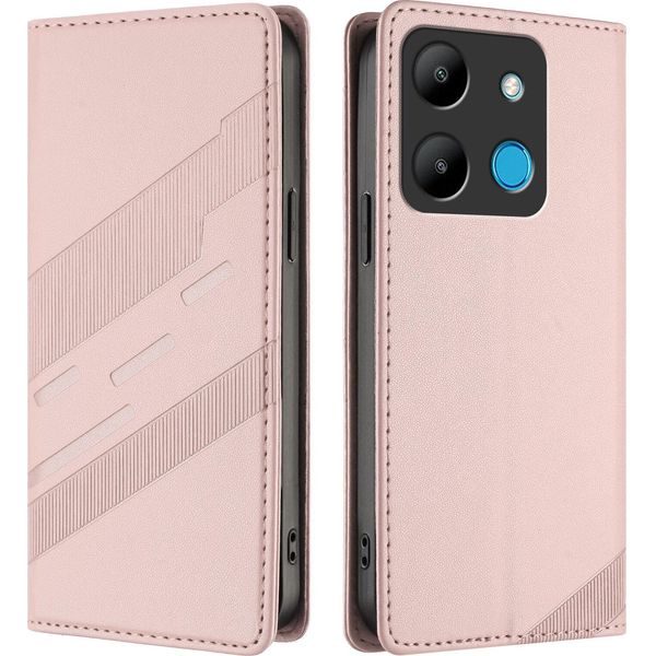 Custodia Per Infinix Smart 7, Custodia A Portafoglio In Finto Cuoio Con Slot Per Carte E Funzione Stand Rosa-image