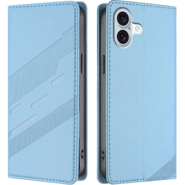 Custodia Per Iphone 16 Plus, Custodia Portafoglio In Finto Cuoio Con Slot Per Carte E Funzione Stand Hellblau-image