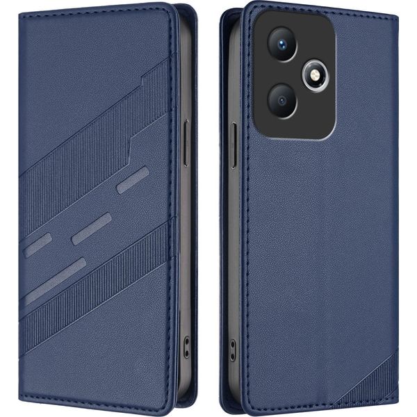 Custodia Per Infinix Hot 30 Play Nfc, Custodia A Portafoglio In Finto Cuoio Con Slot Per Carte E Funzione Stand Blau-image