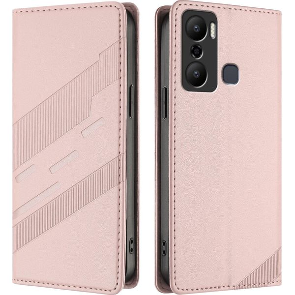 Custodia Per Infinix Hot 20 Play, Custodia A Portafoglio In Finto Cuoio Con Slot Per Carte E Funzione Stand Rosa-image