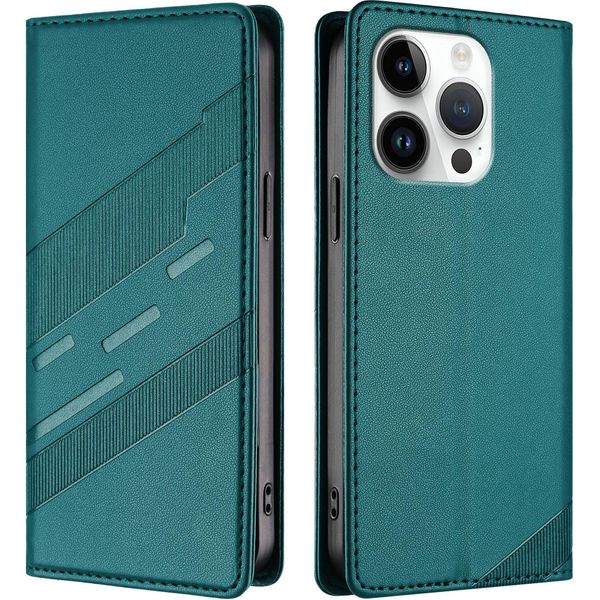 Custodia Per Iphone 16 Pro, Custodia A Portafoglio In Finto Cuoio Con Slot Per Carte E Funzione Stand GrüN-image