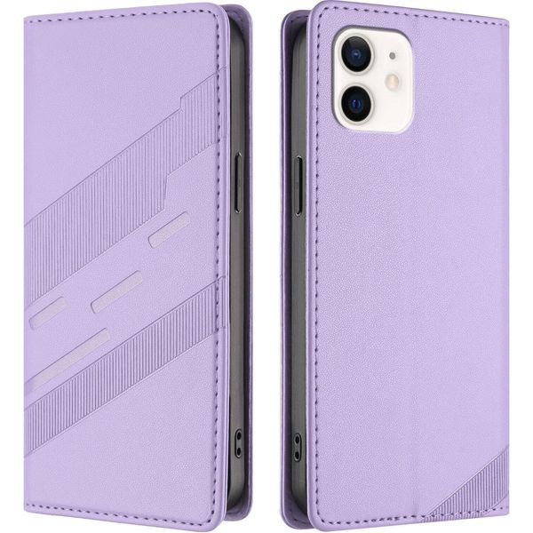 Custodia Per Iphone 12 / Iphone 12 Pro, Custodia A Portafoglio In Finto Cuoio Con Slot Per Carte E Funzione Stand Violett-image