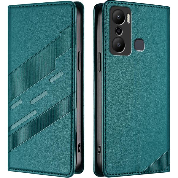 Custodia Per Infinix Hot 20 Play, Custodia A Portafoglio In Finto Cuoio Con Slot Per Carte E Funzione Stand GrüN-image
