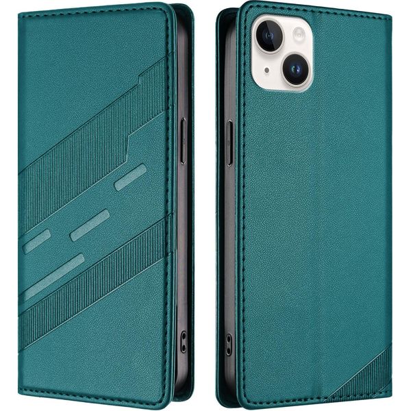 Custodia Per Iphone 14 Plus, Custodia A Portafoglio In Finto Cuoio Con Slot Per Schede E Funzione Stand GrüN-image