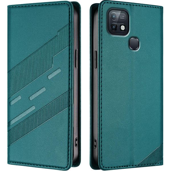 Custodia Per Infinix Hot 10I, Custodia A Portafoglio In Finto Cuoio Con Slot Per Carte E Funzione Stand GrüN-image