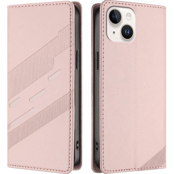 Custodia Per Iphone 13 / Iphone 14, Custodia A Portafoglio In Finto Cuoio Con Slot Per Schede E Funzione Stand Rosa-image
