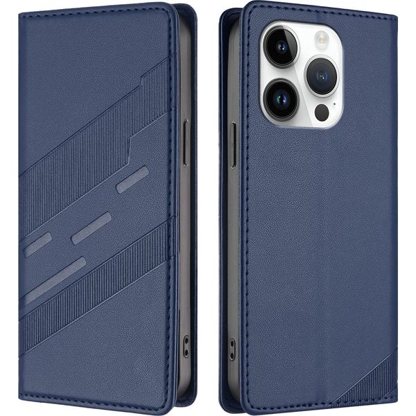 Custodia Per Iphone 14 Pro, Custodia A Portafoglio In Finto Cuoio Con Slot Per Carte E Funzione Stand Blau-image