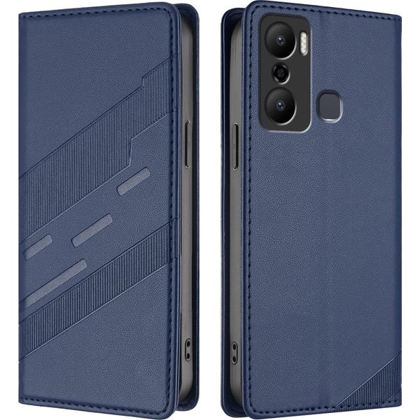 Custodia Per Infinix Hot 20 Play, Custodia A Portafoglio In Finto Cuoio Con Slot Per Carte E Funzione Stand Blau-image