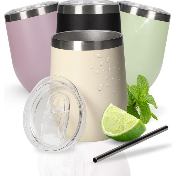 Tazza Da Vino 350 Ml "Vinova"" - Tazza In Acciaio Inox A Doppia Parete Che Si Mantiene Fredda A Lungo - Tazza Da Bere Con Coperchio E Cannuccia - Tazza Come Idea Regalo Perfetta Per Un Addio Al Celibato Beige"-image