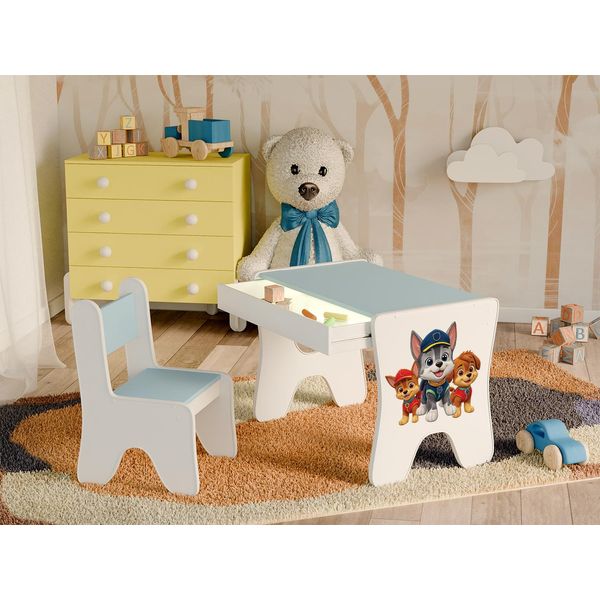 Happy Babies - Set Di Scrivania E Sedia Per Bambini, Tavolo Da Gioco Ergonomico Con Ampio Cassetto - Tavolo Da Gioco E Apprendimento Per Bambini - Mobili Per Bambini, Cane-image