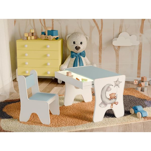 Happy Babies - Set Di Scrivania E Sedia Per Bambini, Tavolo Da Gioco Ergonomico Con Ampio Cassetto - Tavolo Da Gioco E Apprendimento Per Bambini - Mobili Per Bambini, Orso-image