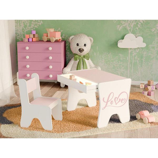 Happy Babies - Set Di Scrivania E Sedia Per Bambini, Tavolo Da Gioco Ergonomico Con Ampio Cassetto - Tavolo Da Gioco E Apprendimento Per Bambini - Mobili Per Bambini, Rosa-image