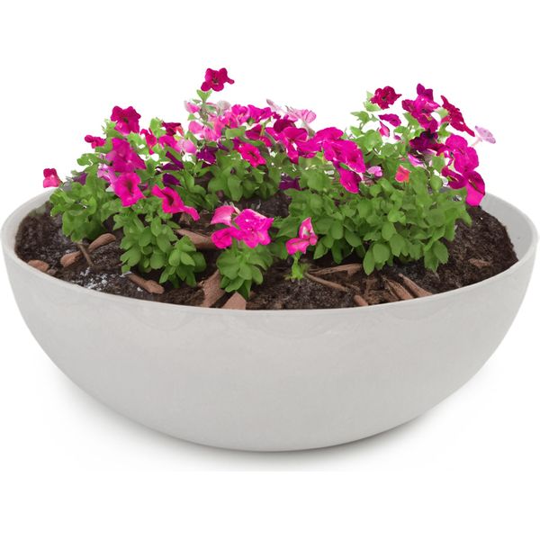 Fioriera Rotonda Bulbosa Da 25 Cm Per Esterni, Grigio Chiaro Marmorizzato-image
