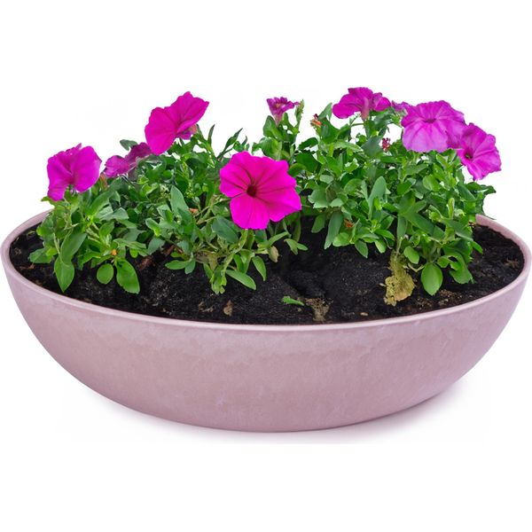 Fioriera Rotonda Bulbosa Da 30 Cm Per Esterni, Rosa Antico Marmorizzato-image