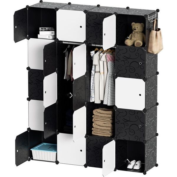 Aopunly 20 Scatole Sistema Di Scaffalatura Fai Da Te Armadio Armadio Scaffale Plug-In 175X140X35Cm Bianco E Nero-image