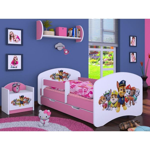 Bdw Cot Super Dogs, Lettino Per Bambini, Rosa (Motivo 3), 160 X 80 Cm-image